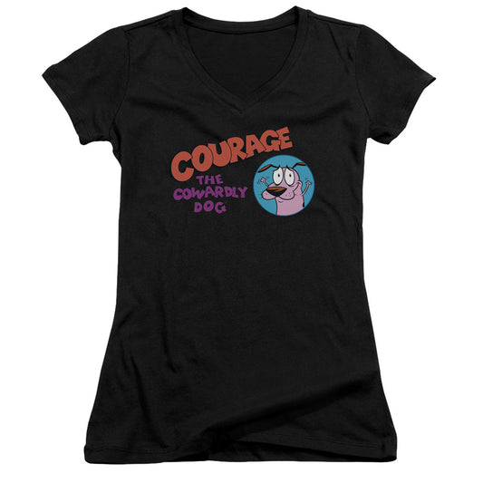 Courage the Cowardly Dog Courage Logo Junior Sheer Cap Sleeve V Neck Womens T Shirt Black