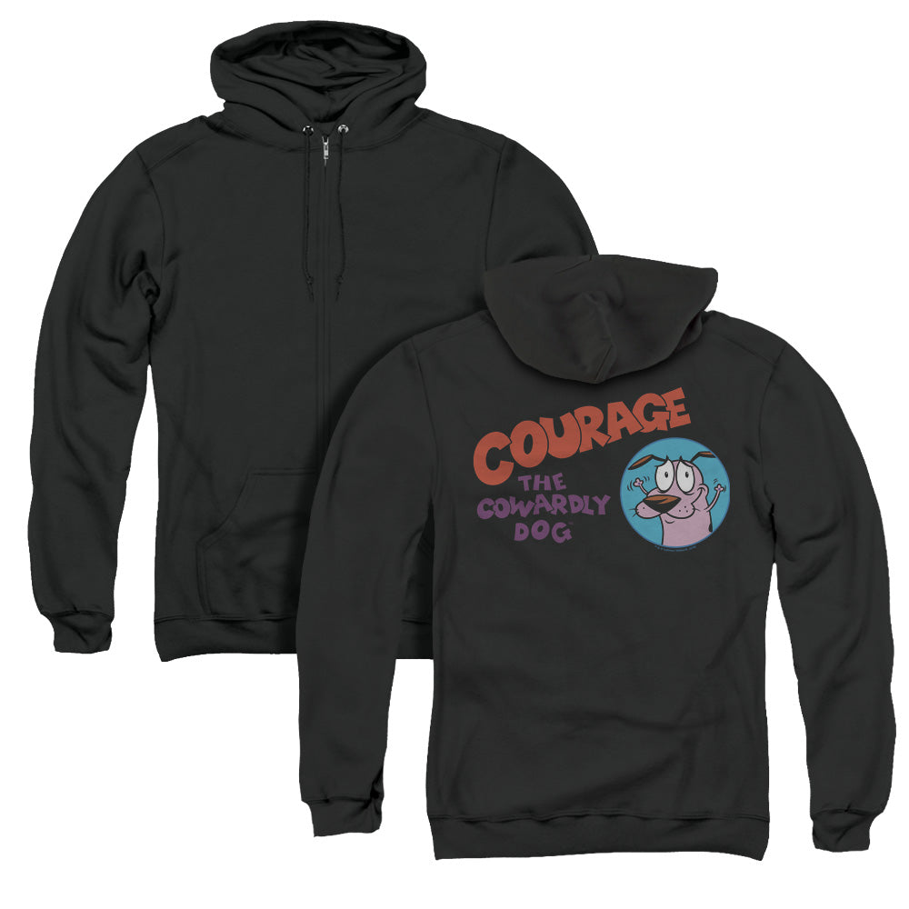 Courage the Cowardly Dog Courage Logo Back Print Zipper Mens Hoodie Black