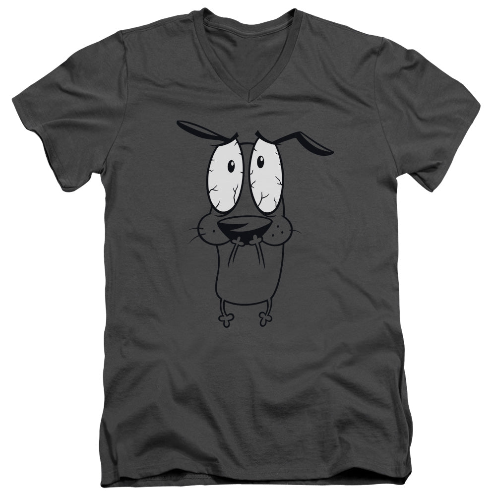 Courage the Cowardly Dog Scared Mens Slim Fit V Neck T Shirt Charcoal