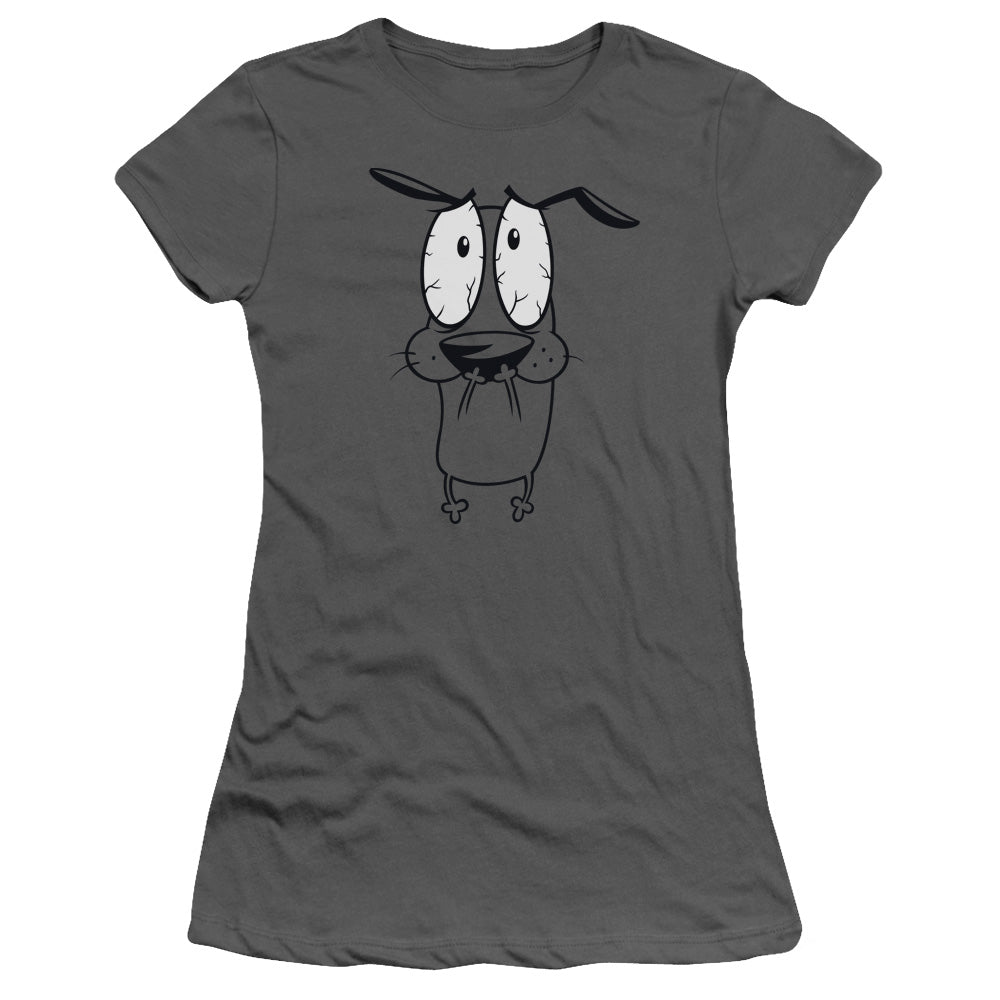 Courage the Cowardly Dog Scared Junior Sheer Cap Sleeve Womens T Shirt Charcoal