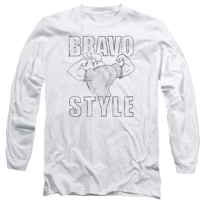 Johnny Bravo Bravo Style Mens Long Sleeve Shirt White