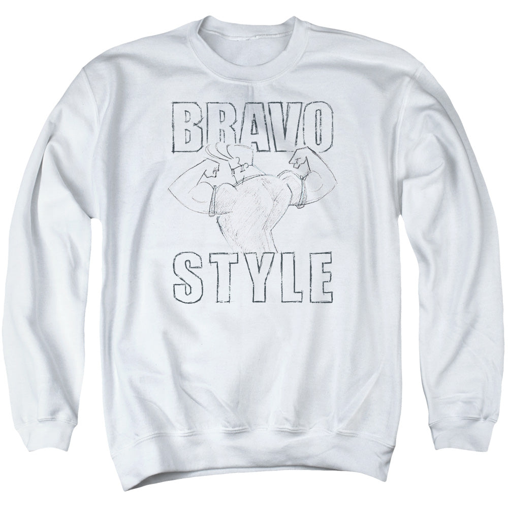 Johnny Bravo Bravo Style Mens Crewneck Sweatshirt White
