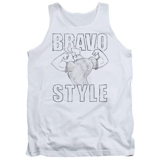 Johnny Bravo Bravo Style Mens Tank Top Shirt White