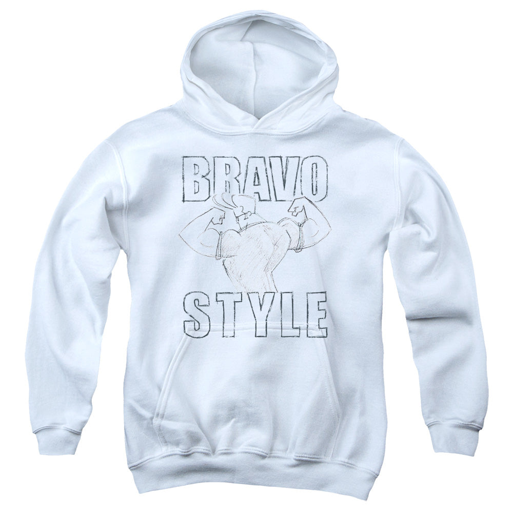 Johnny Bravo Bravo Style Kids Youth Hoodie White