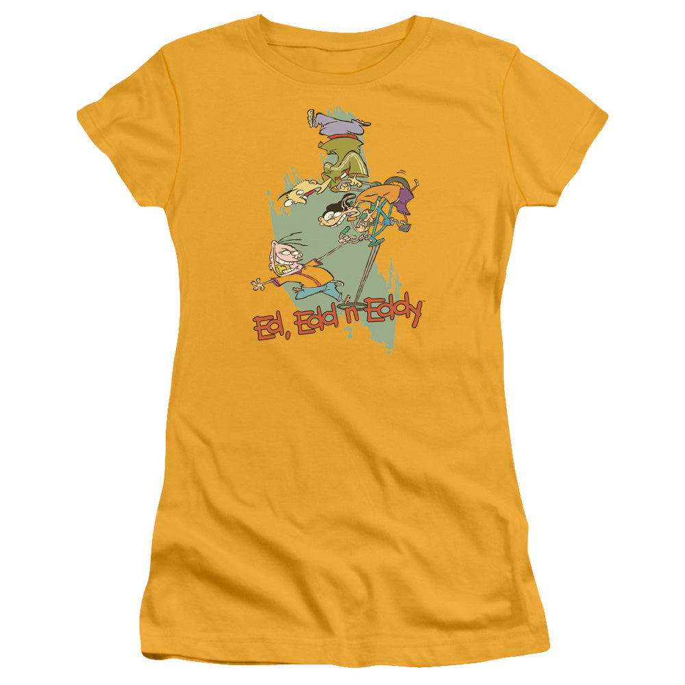 Ed Edd N Eddy Free Fall Junior Sheer Cap Sleeve Womens T Shirt Gold