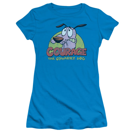 Courage the Cowardly Dog Colorful Courage Junior Sheer Cap Sleeve Womens T Shirt Turquoise