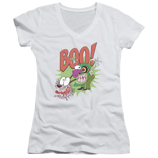 Courage the Cowardly Dog Stupid Dog Junior Sheer Cap Sleeve V Neck Womens T Shirt White