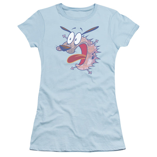 Courage the Cowardly Dog Evil Inside Junior Sheer Cap Sleeve Womens T Shirt Light Blue