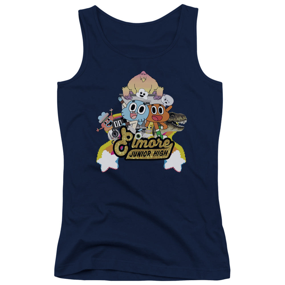 Amazing World of Gumball Elmore Junior High Womens Tank Top Shirt Navy Blue