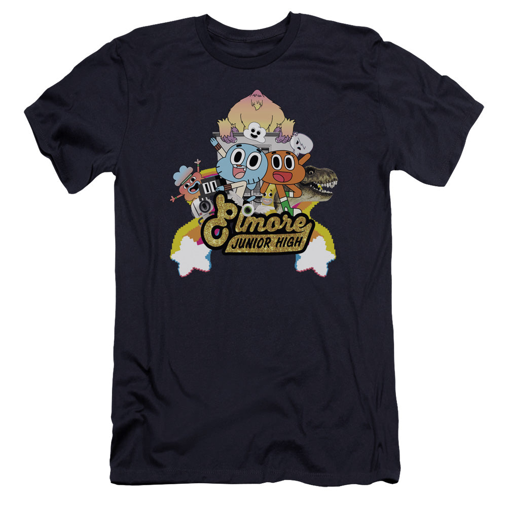 Amazing World of Gumball Elmore Junior High Premium Bella Canvas Slim Fit Mens T Shirt Navy Blue