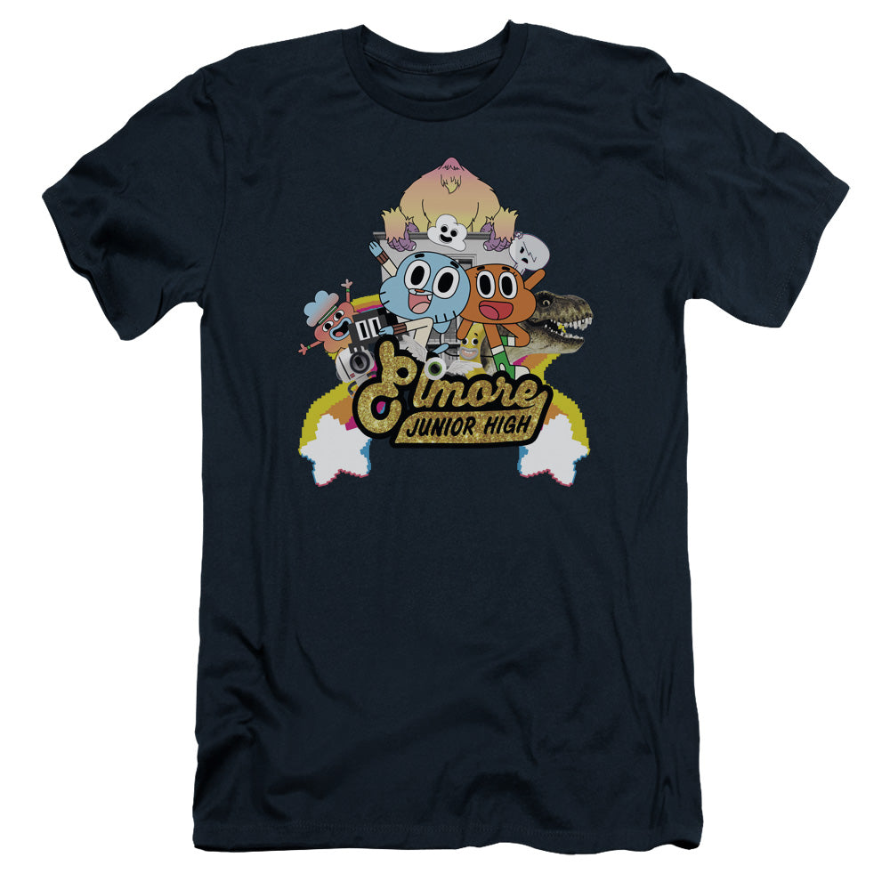 Amazing World of Gumball Elmore Junior High Slim Fit Mens T Shirt Navy Blue