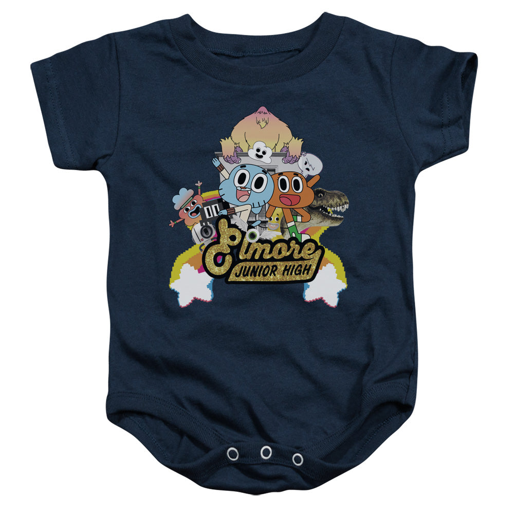 Amazing World of Gumball Elmore Junior High Infant Baby Snapsuit Navy Blue