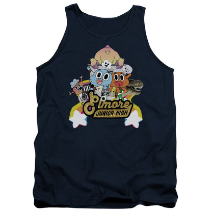 Amazing World of Gumball Elmore Junior High Mens Tank Top Shirt Navy Blue