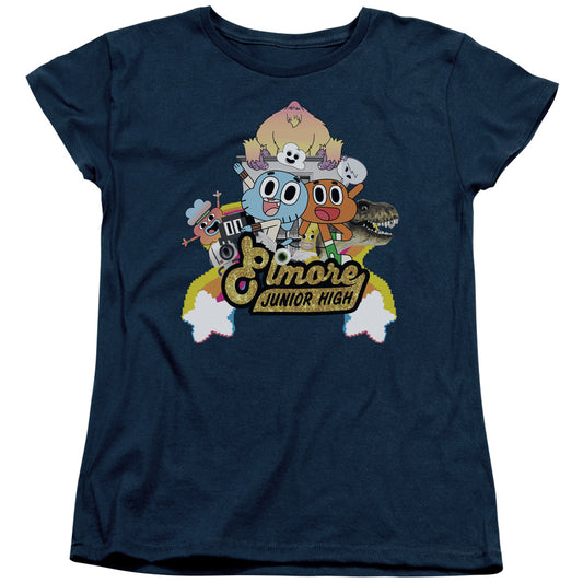 Amazing World of Gumball Elmore Junior High Womens T Shirt Navy Blue