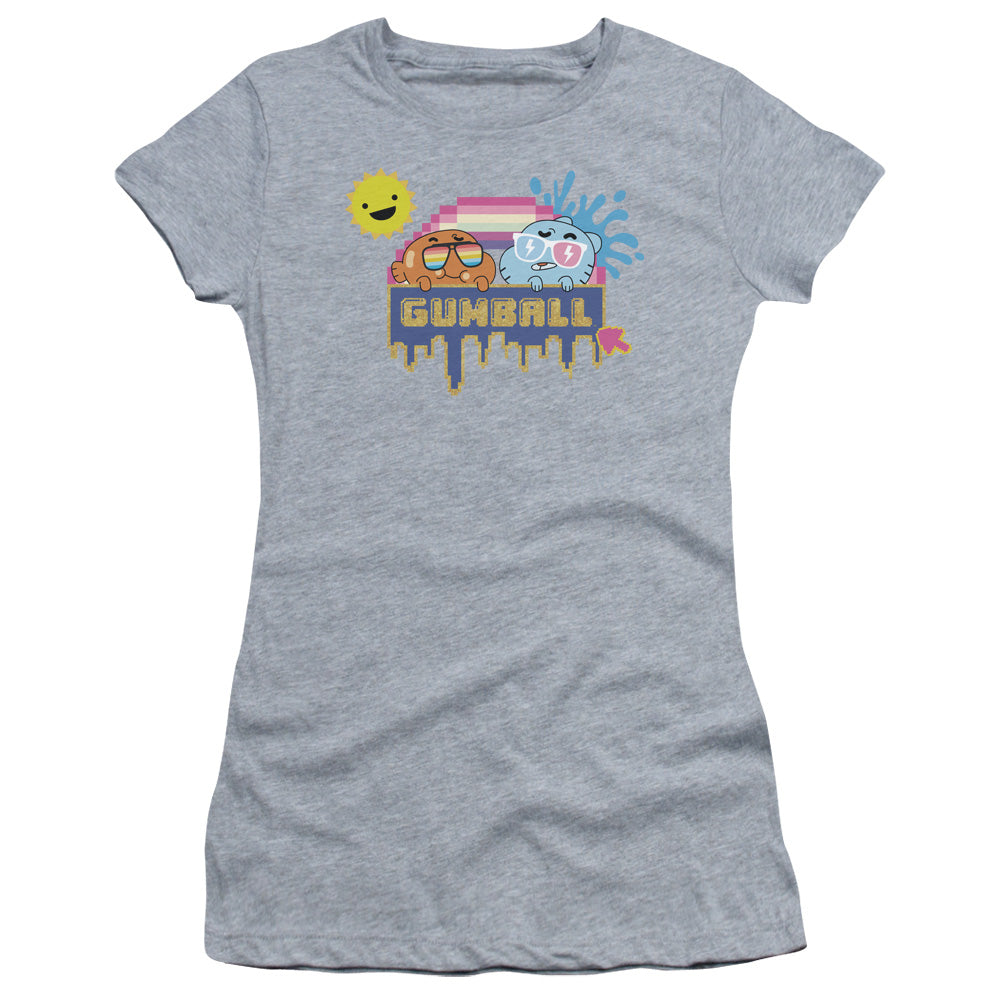 Amazing World of Gumball Sunshine Junior Sheer Cap Sleeve Womens T Shirt Athletic Heather