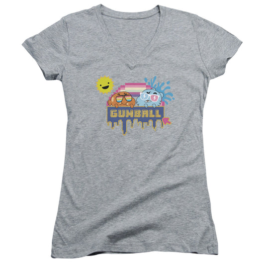 Amazing World of Gumball Sunshine Junior Sheer Cap Sleeve V Neck Womens T Shirt Athletic Heather