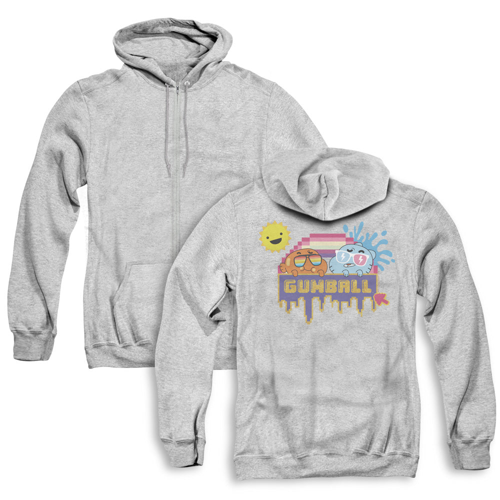 Amazing World of Gumball Sunshine Back Print Zipper Mens Hoodie Athletic Heather