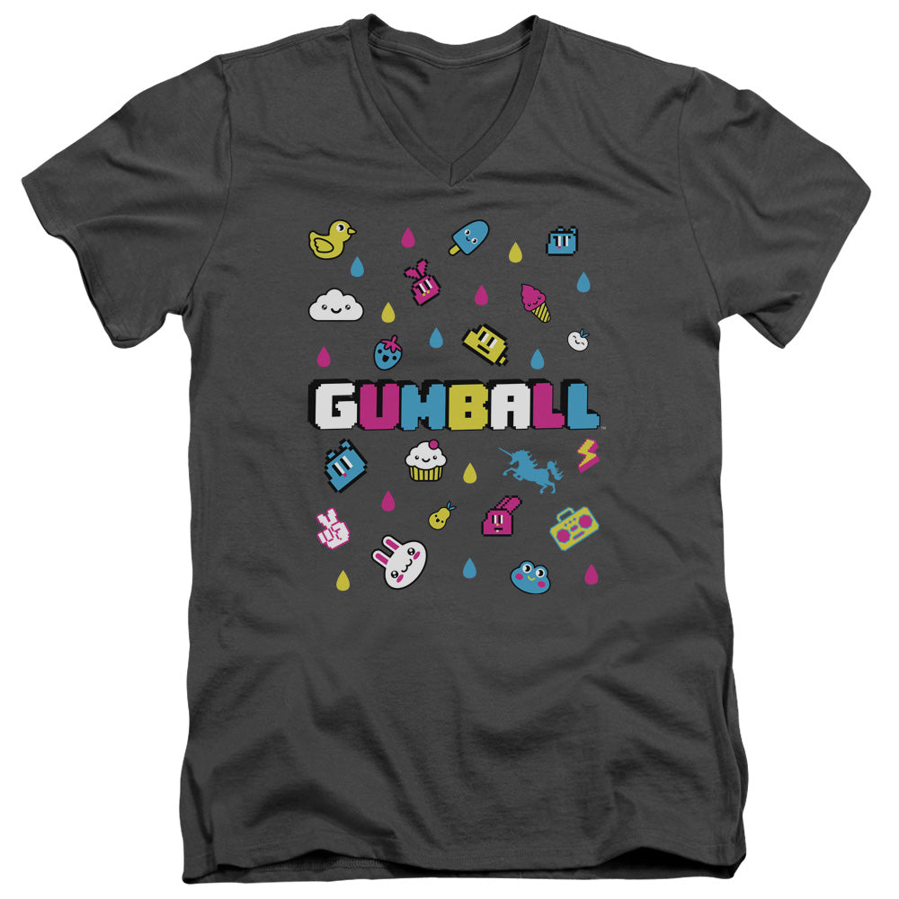 Amazing World of Gumball Fun Drops Mens Slim Fit V Neck T Shirt Charcoal