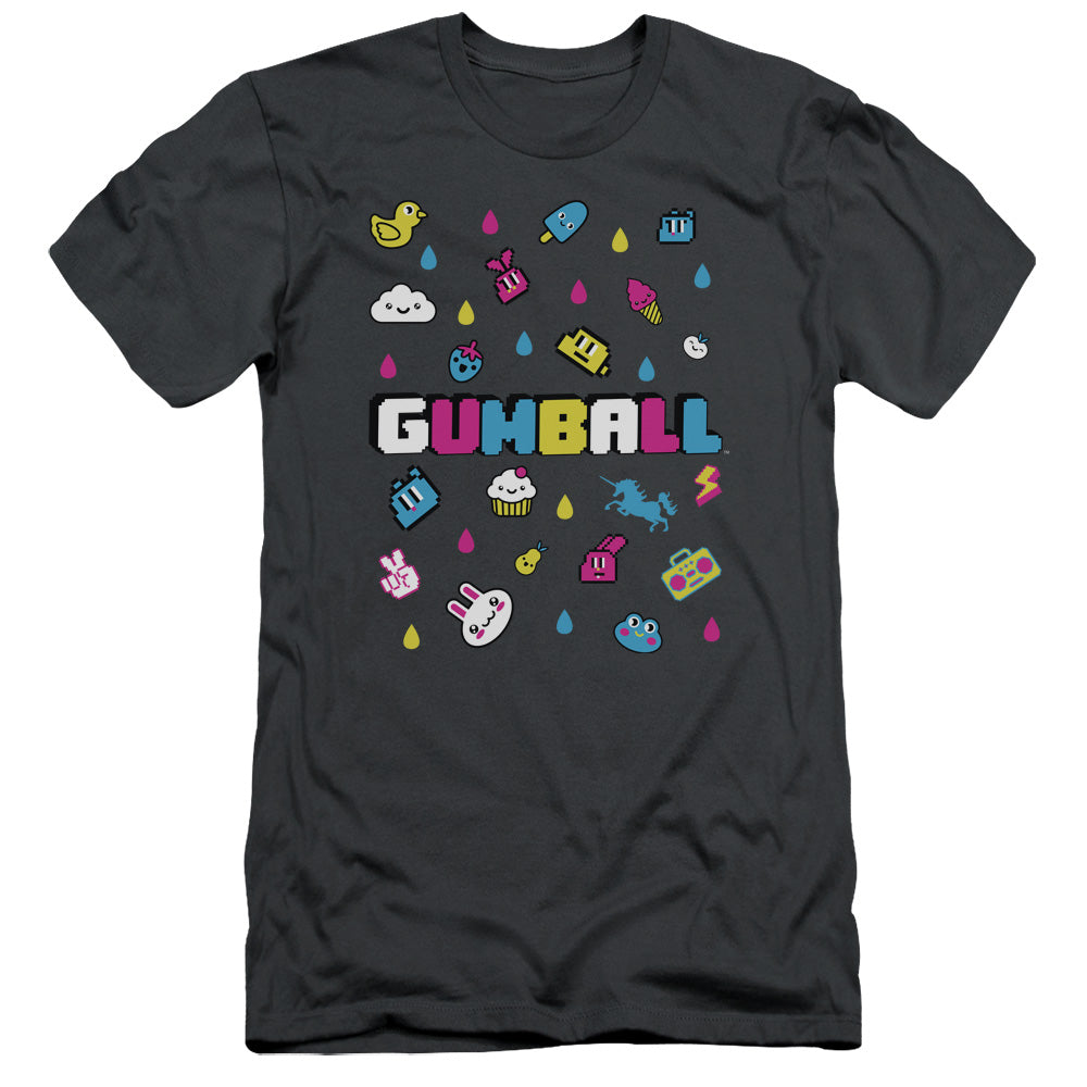 Amazing World of Gumball Fun Drops Slim Fit Mens T Shirt Charcoal