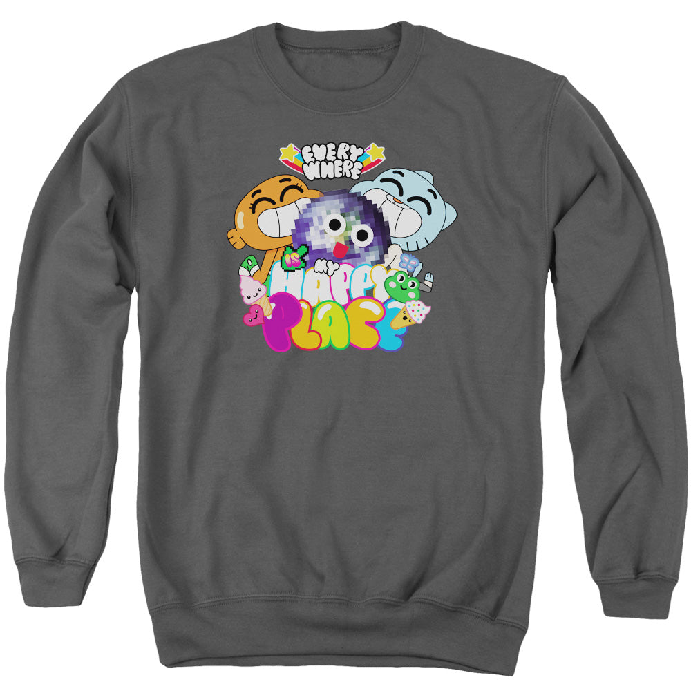 Amazing World of Gumball Happy Place Mens Crewneck Sweatshirt Charcoal