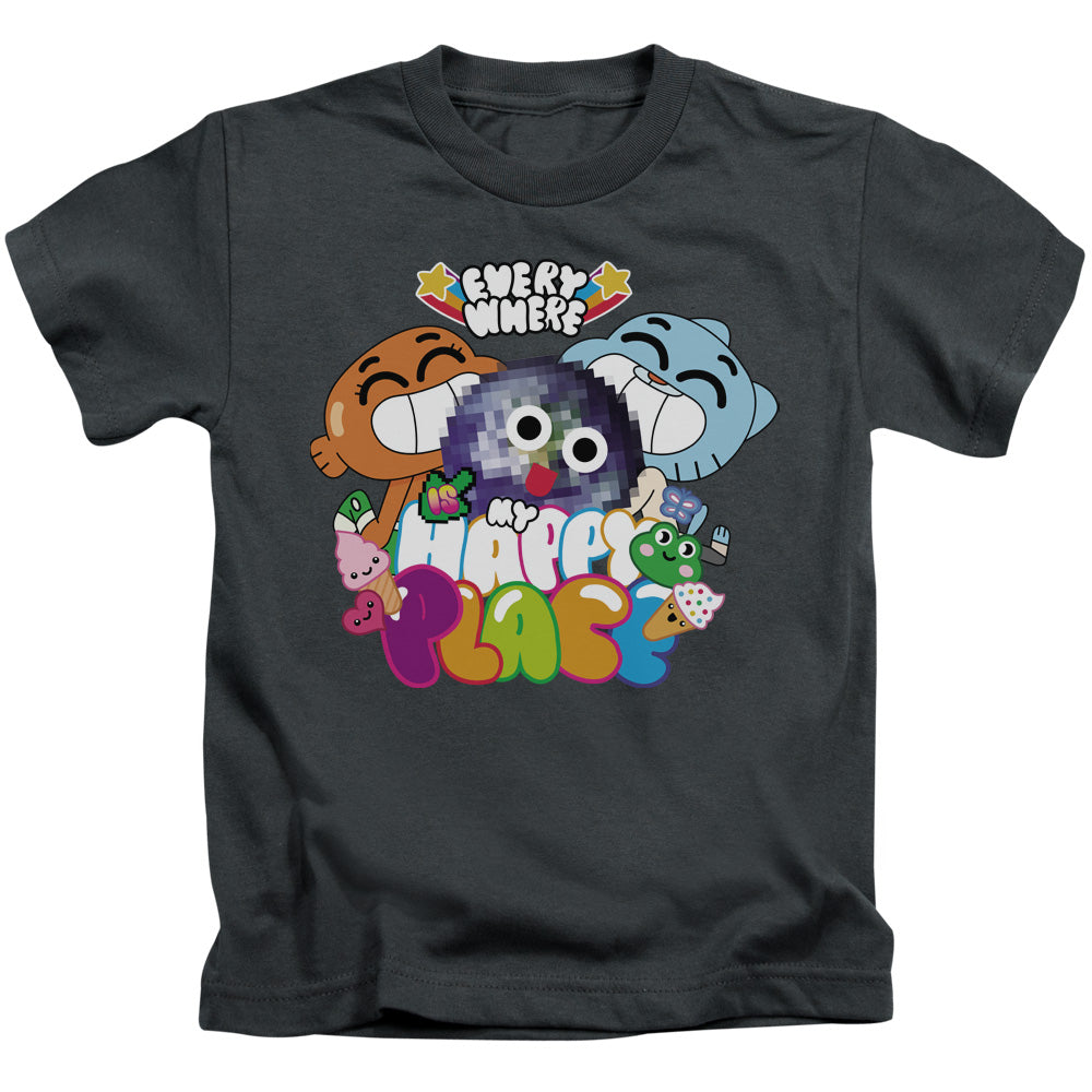 Amazing World of Gumball Happy Place Juvenile Kids Youth T Shirt Charcoal 