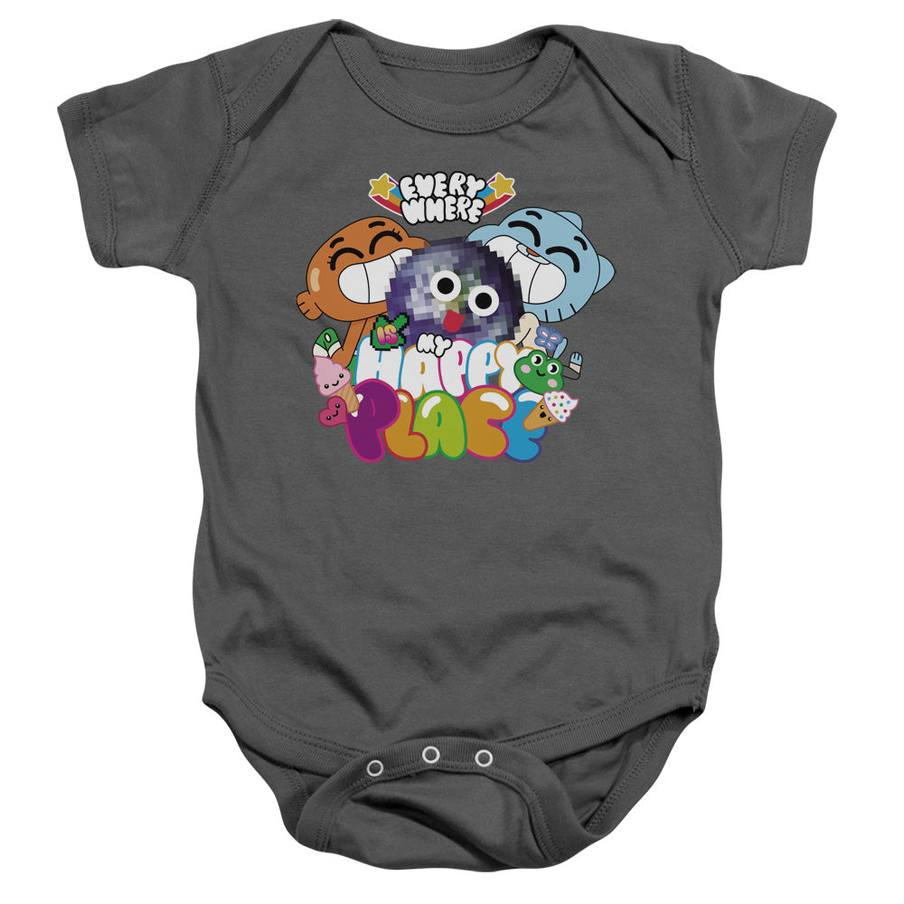 Amazing World of Gumball Happy Place Infant Baby Snapsuit Charcoal