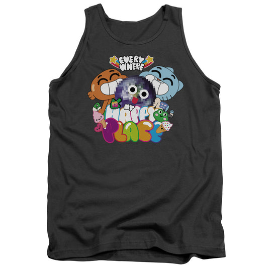 Amazing World of Gumball Happy Place Mens Tank Top Shirt Charcoal