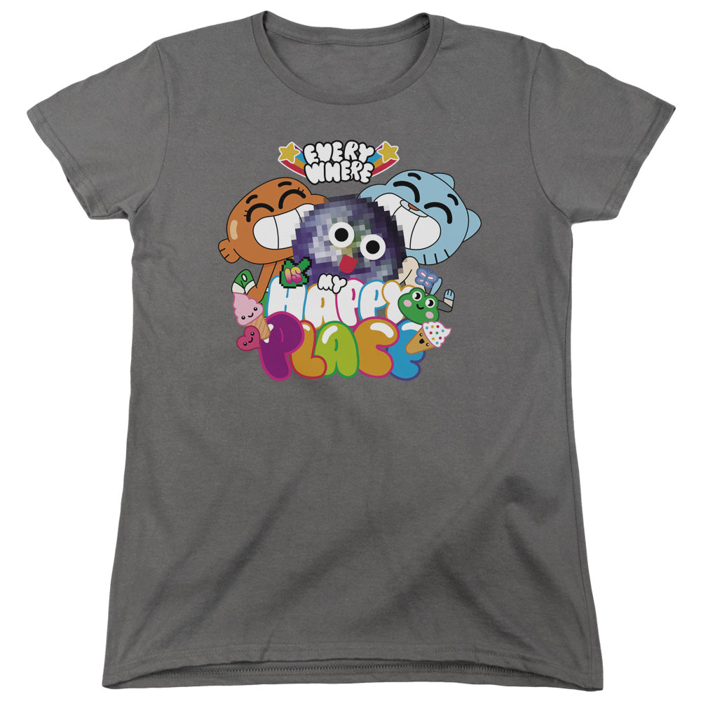 Amazing World of Gumball Happy Place Womens T Shirt Charcoal