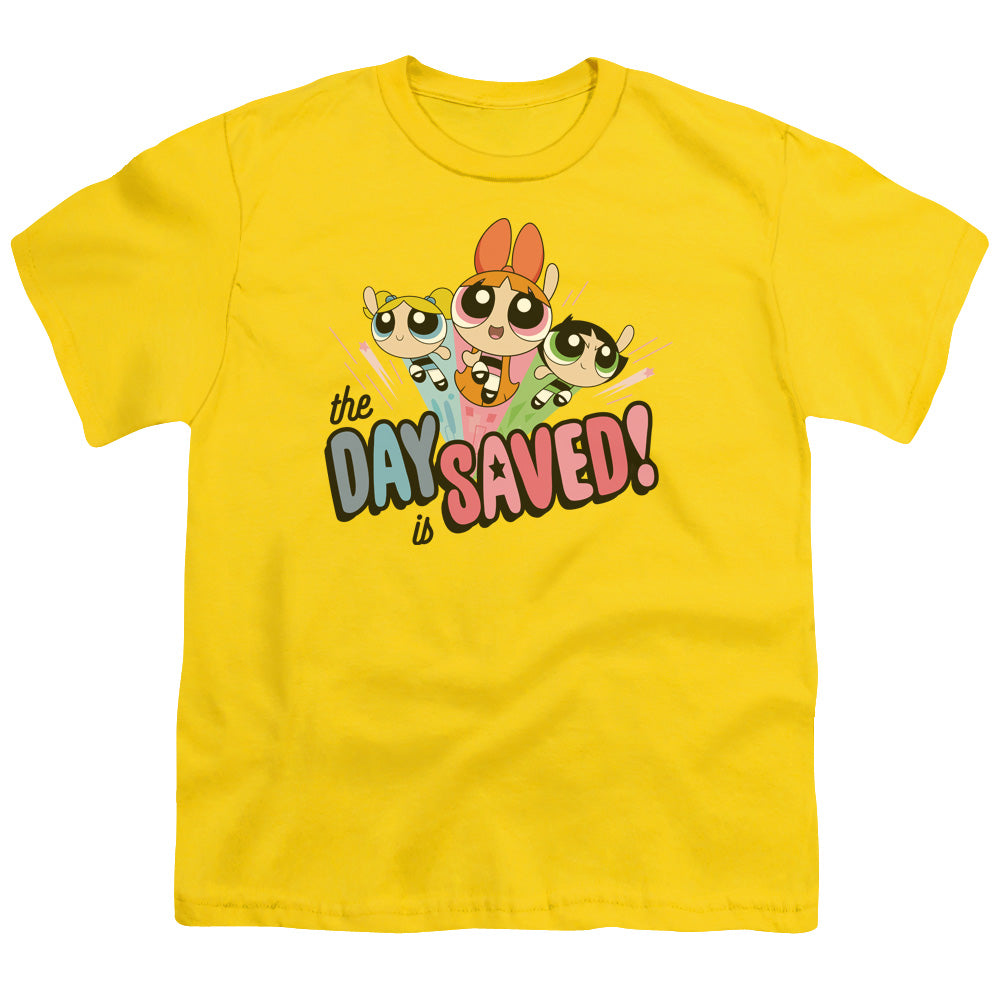 Powerpuff Girls the Day is Saved Kids Youth T Shirt Yellow
