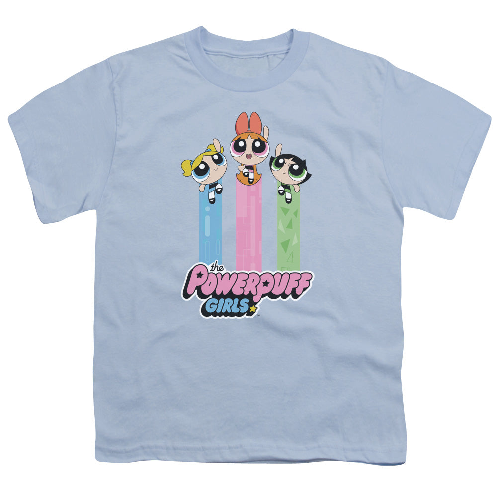 Powerpuff Girls the Girls Fly Kids Youth T Shirt Light Blue