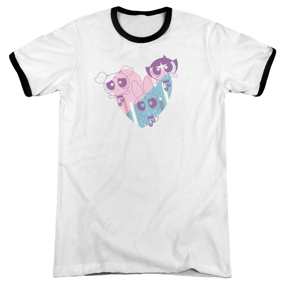 Powerpuff Girls Powerpuff Heart Heather Ringer Mens T Shirt White Black