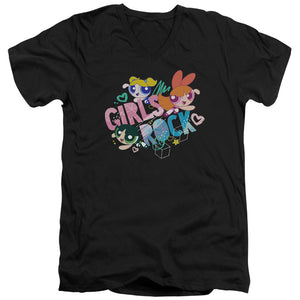 Powerpuff Girls Girls Rock Mens Slim Fit V Neck T Shirt Black