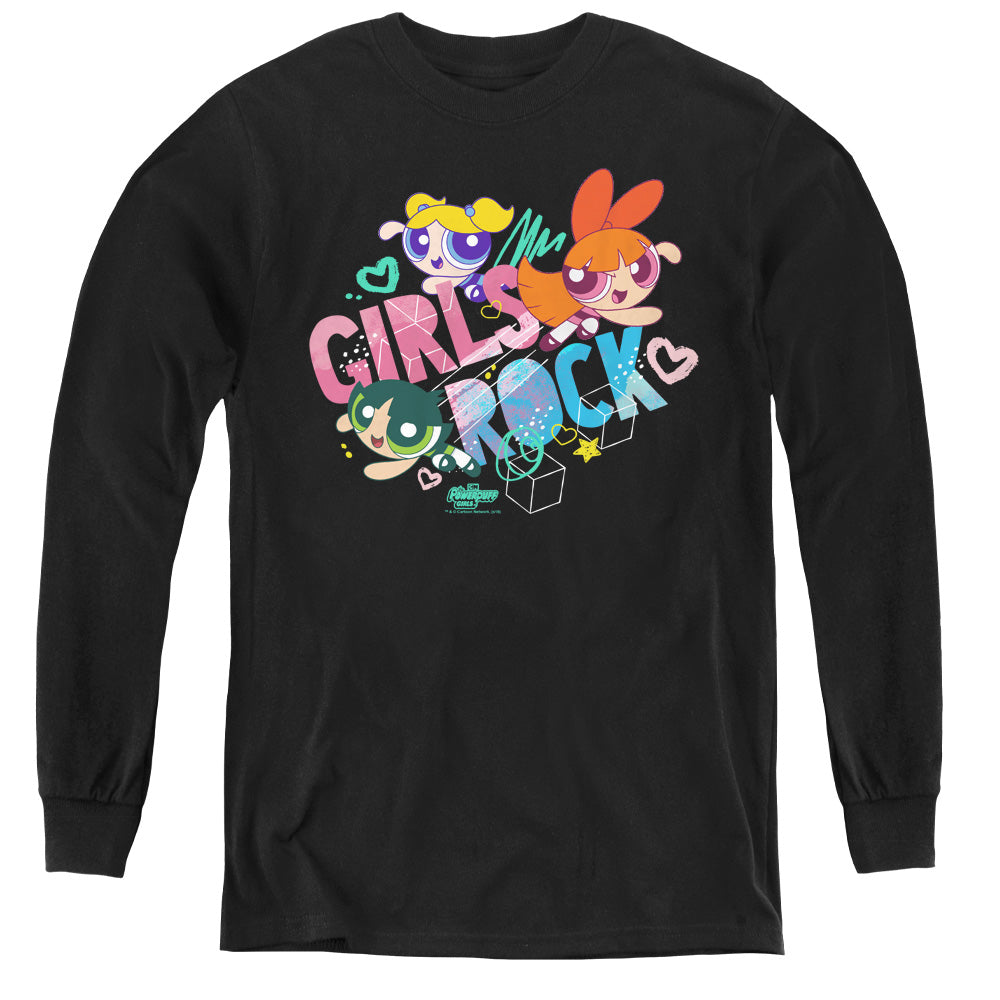 Powerpuff Girls Girls Rock Long Sleeve Kids Youth T Shirt Black
