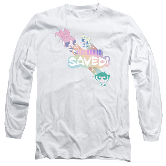 Powerpuff Girls the Day is Saved Mens Long Sleeve Shirt White