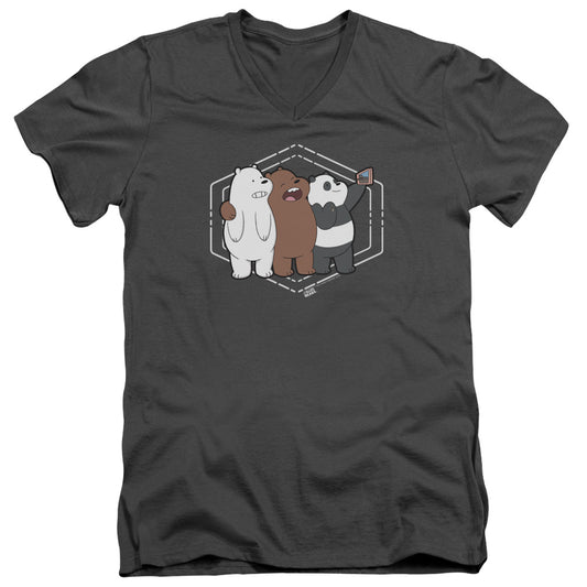 We Bare Bears Selfie Mens Slim Fit V Neck T Shirt Charcoal