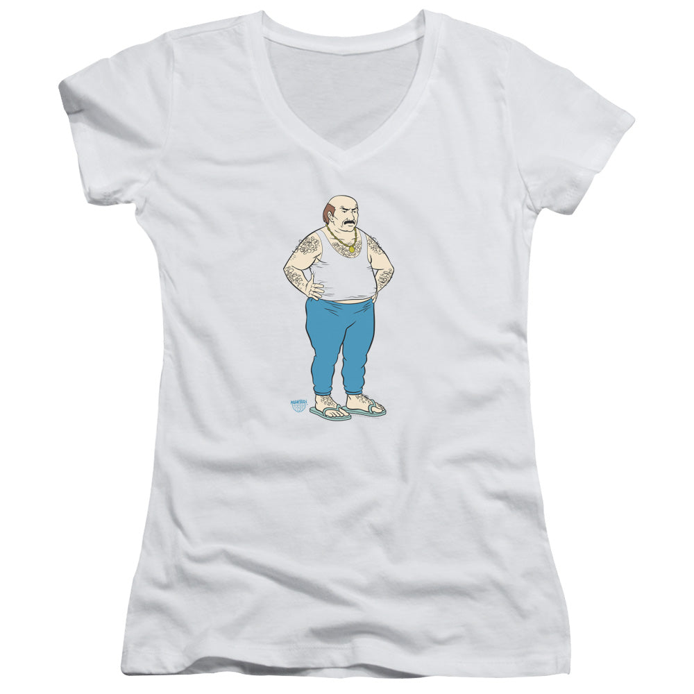 Aqua Teen Hunger Force Carl Junior Sheer Cap Sleeve V Neck Womens T Shirt White