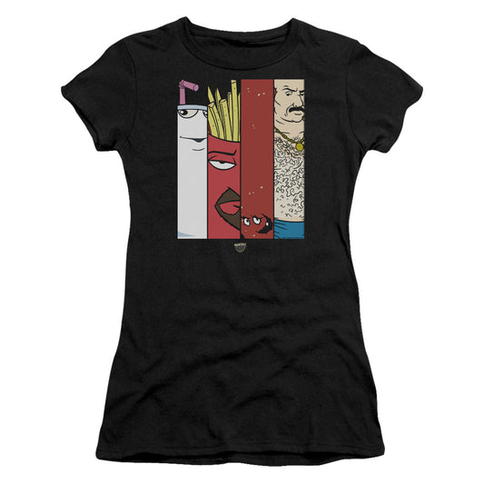 Aqua Teen Hunger Force Group 2 Tiles Junior Sheer Cap Sleeve Womens T Shirt Black