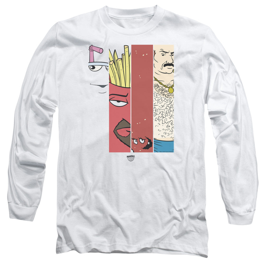 Aqua Teen Hunger Force Group 3 Tiles Mens Long Sleeve Shirt White