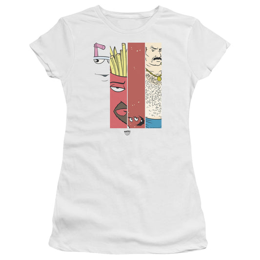 Aqua Teen Hunger Force Group 3 Tiles Junior Sheer Cap Sleeve Womens T Shirt White