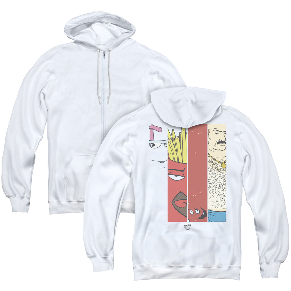 Aqua Teen Hunger Force Group 3 Tiles Back Print Zipper Mens Hoodie White