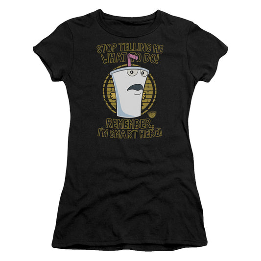 Aqua Teen Hunger Force Stop Junior Sheer Cap Sleeve Womens T Shirt Black