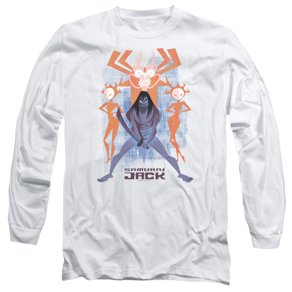 Samurai Jack Jack Vs Evil Mens Long Sleeve Shirt White