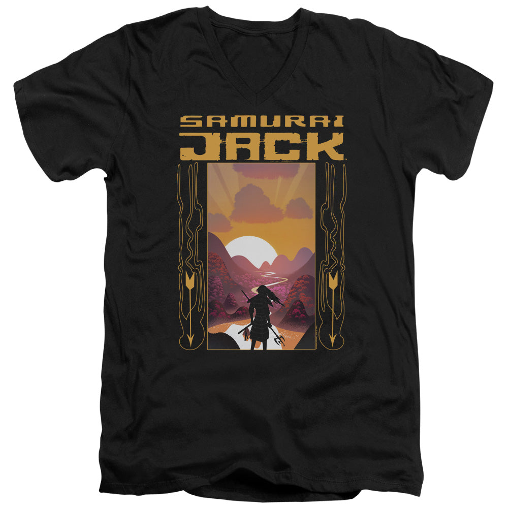Samurai Jack Sunrise Mens Slim Fit V Neck T Shirt Black