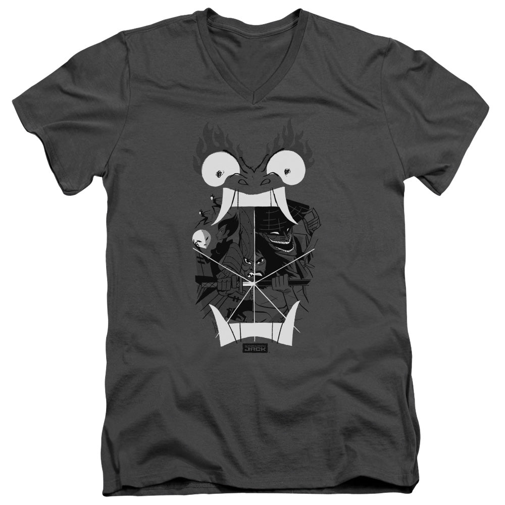 Samurai Jack Divisive Mens Slim Fit V Neck T Shirt Charcoal