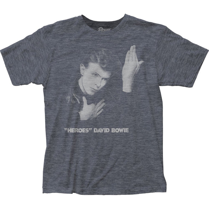 David Bowie Heroes Mens T Shirt Heather Navy Blue