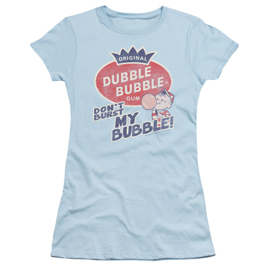 Dubble Bubble Burst Bubble Junior Sheer Cap Sleeve Womens T Shirt Light Blue