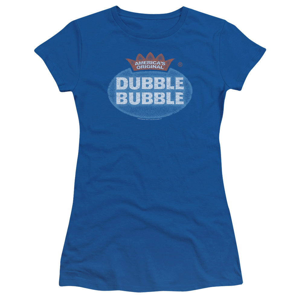 Dubble Bubble Vintage Logo Junior Sheer Cap Sleeve Womens T Shirt Royal Blue