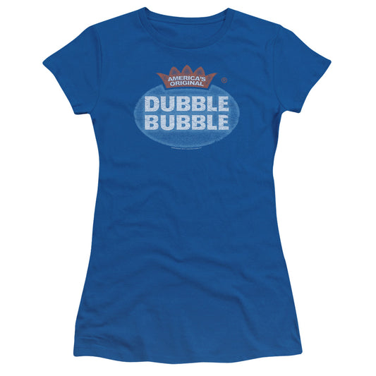 Dubble Bubble Vintage Logo Junior Sheer Cap Sleeve Womens T Shirt Royal Blue