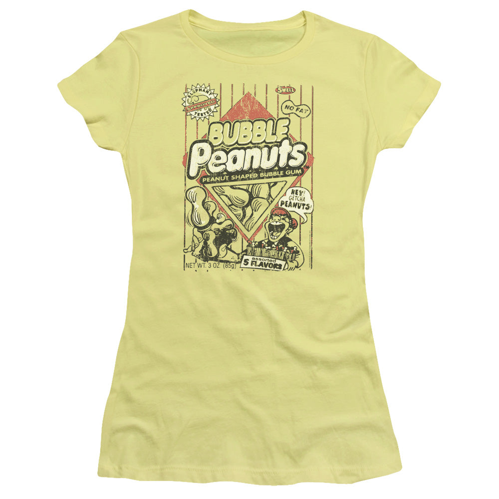 Dubble Bubble Bubble Peanuts Junior Sheer Cap Sleeve Womens T Shirt Banana