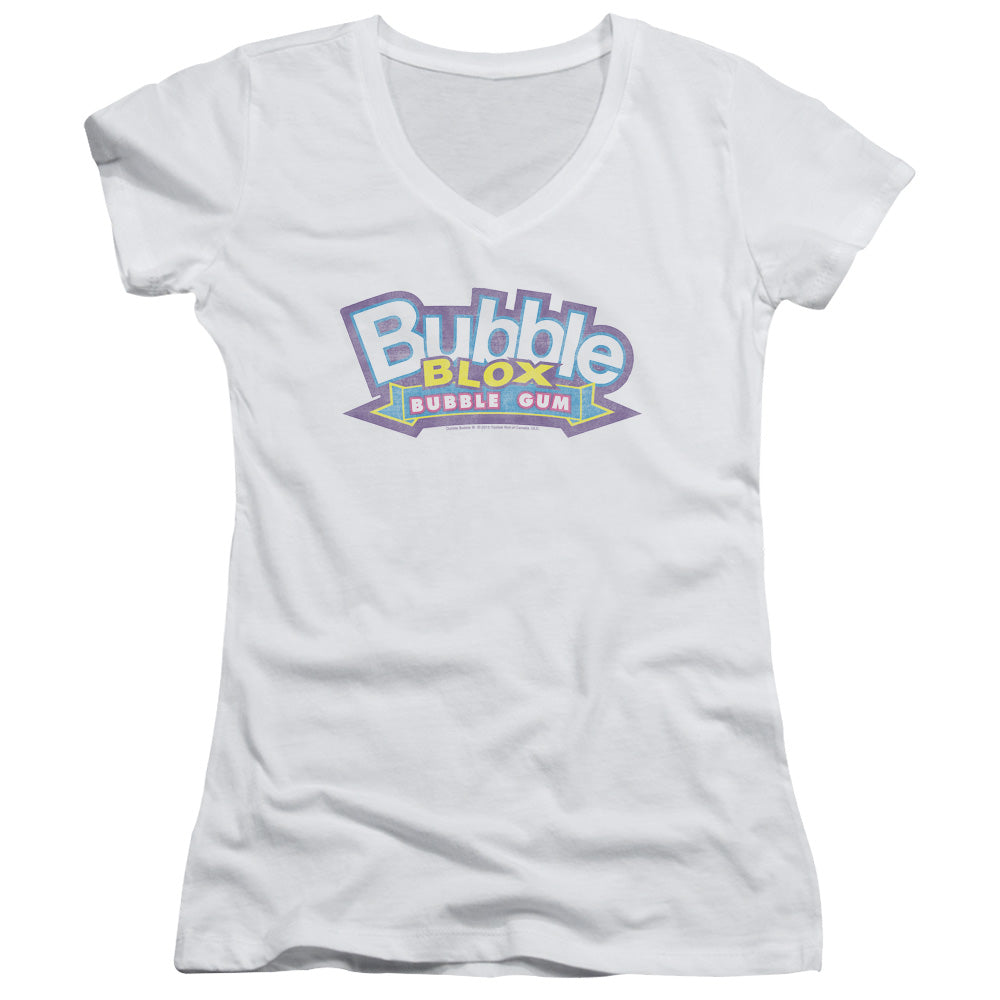 Dubble Bubble Bubble Blox Junior Sheer Cap Sleeve V Neck Womens T Shirt White